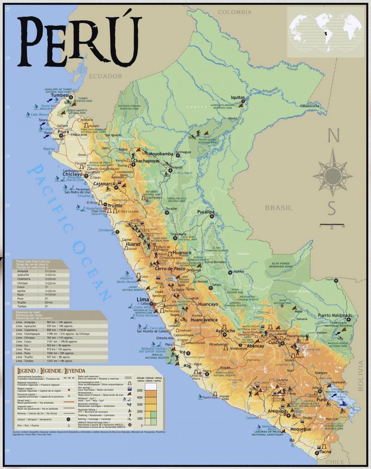 Перу забележителности на картата