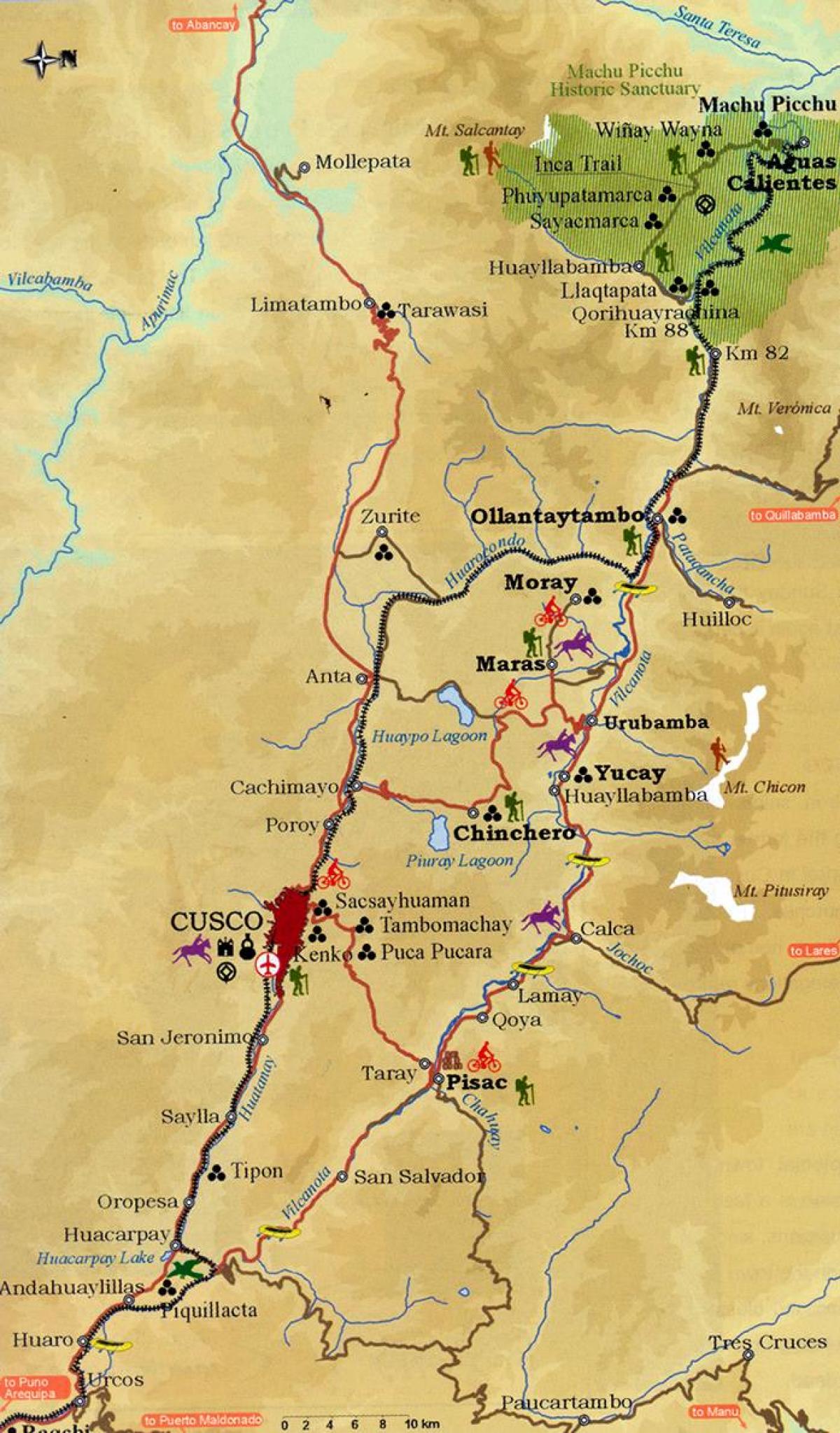 карта на свещената долина на Куско, Перу