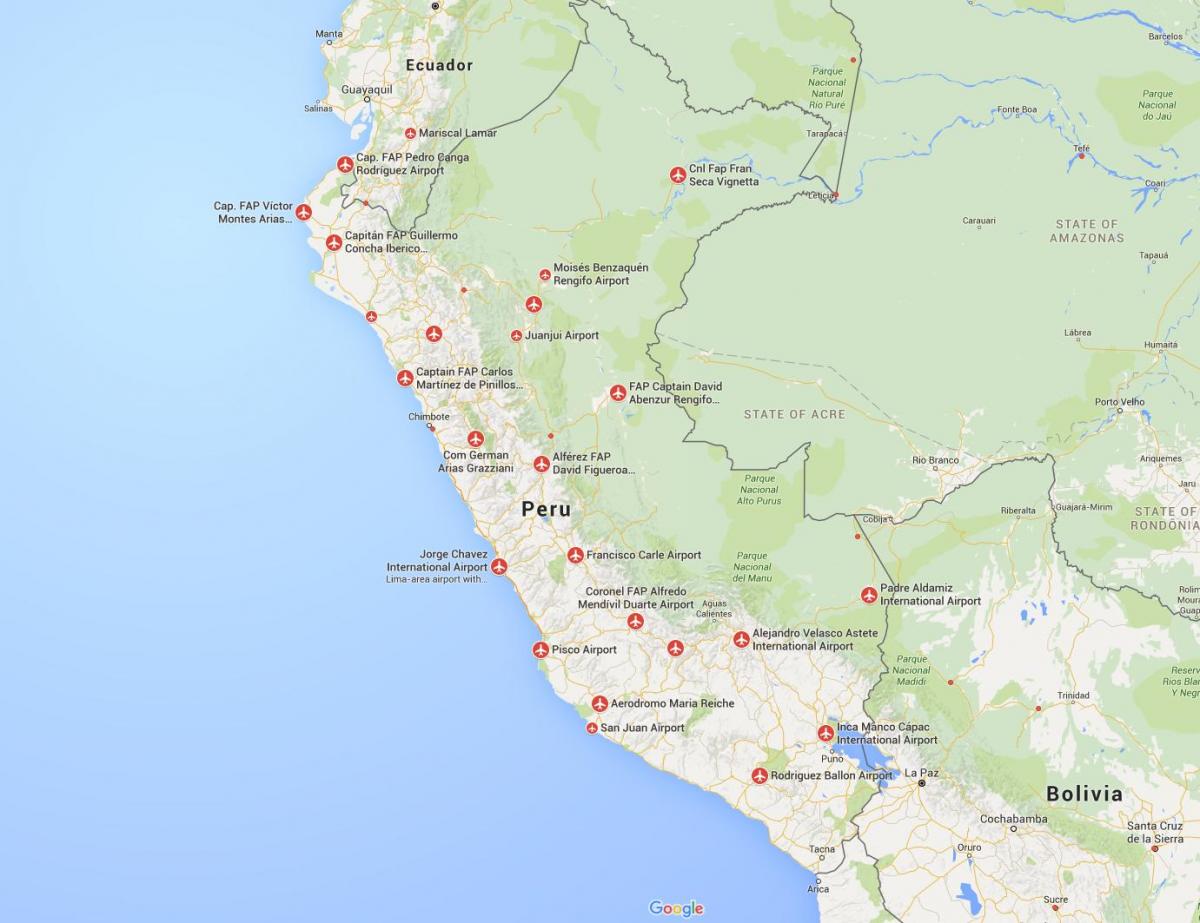 летищата в Перу на картата